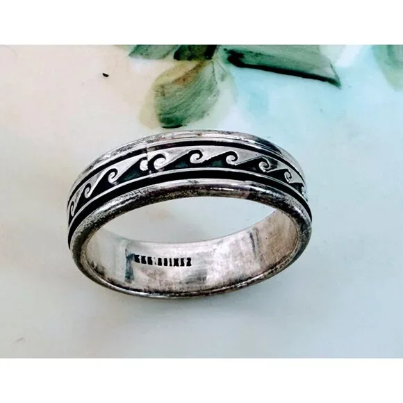 Vintage 90's 925 Silver Mexico Mens Wave Spinner Fidget Sz 14.5 Ring 10g